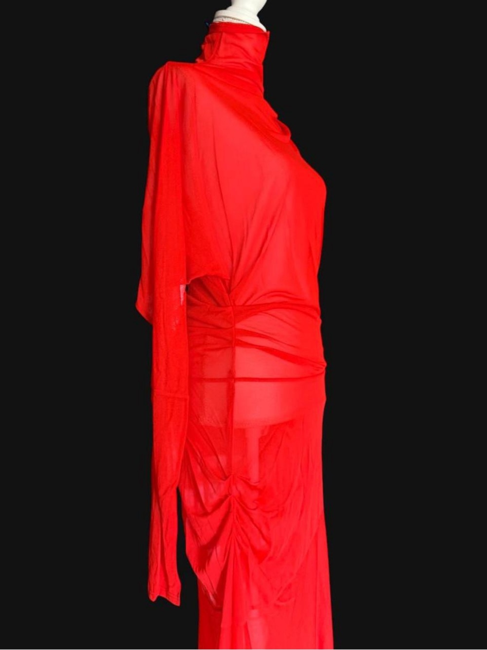 Proenza Schouler Red Sheer Turtleneck Maxi Dress - Picture 3 of 7